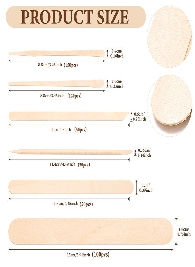 EWVVSS 6 Style 500 Pcs Wax Sticks Assorted Wax Applicator Sticks For Body Legs Face With Small Medium Large Sizes Wood Popsicle Sticks For Waxing Or Craft Sticks - Image 2